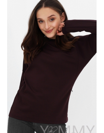 Джемпер для беременных и кормящих с вертикальными молниями, бургунди