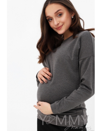 Джемпер для кормящих и беременных с вертикальными молниями, темно-серый меланж