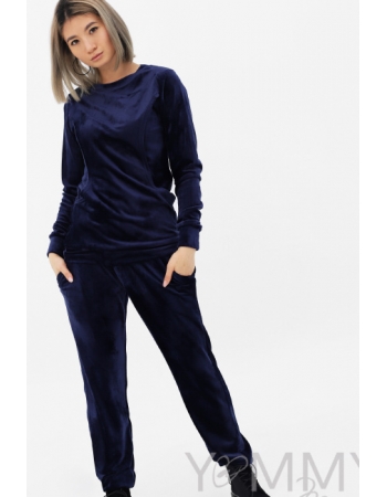 Костюм для беременных и кормящих велюровый, цвет синий