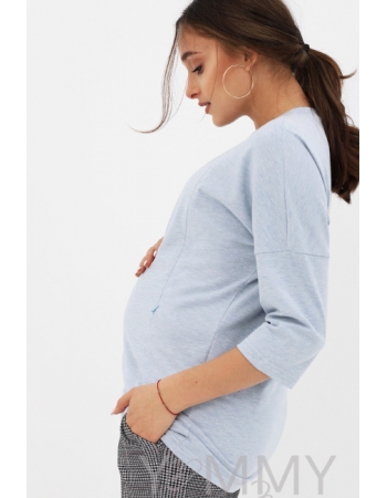 Лонгслив для кормящих и беременных с вертикальными молниями, голубой меланж