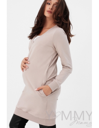 Платье-джемпер для кормящих и  беременных из футера, какао