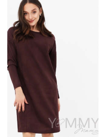 Платье для беременных и кормящих замшевое, бургунди