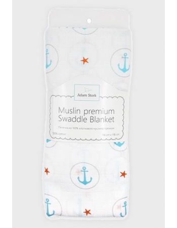 Муслиновая пеленка для новорожденных Adam Stork большая, Blue Anchors