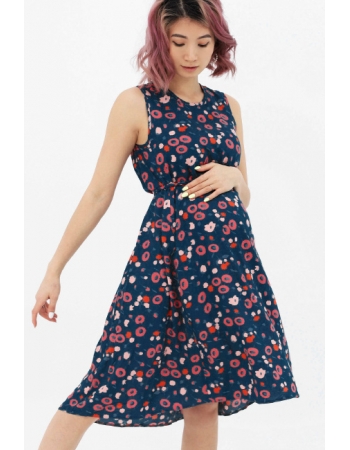 Платье-сарафан для кормящих и беременных, синий/цветы