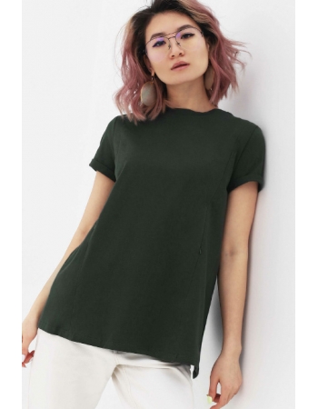 Футболка для беременных и кормящих с запахом на спине, цвет милитари