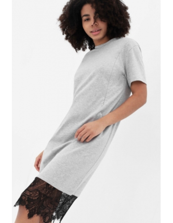 Платье-футболка для кормящих и беременных с кружевом, цвет серый меланж