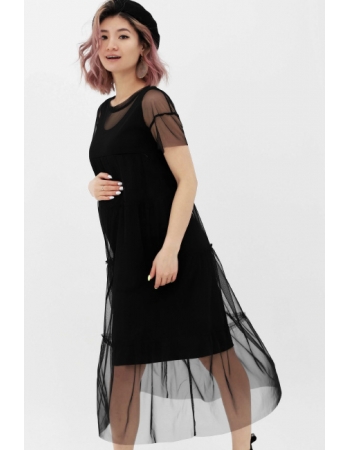 Платье для беременных и кормящих с сеткой, цвет черный