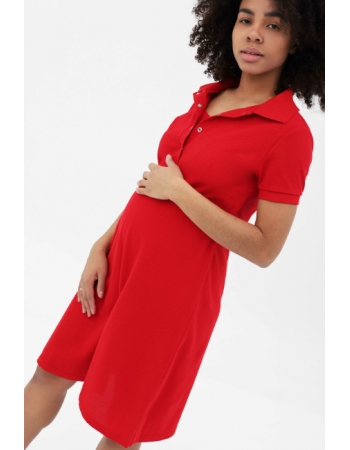 Платье - поло для кормящих и  беременных, цвет красный