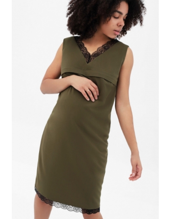 Платье для беременных и кормящих с кружевом, хаки
