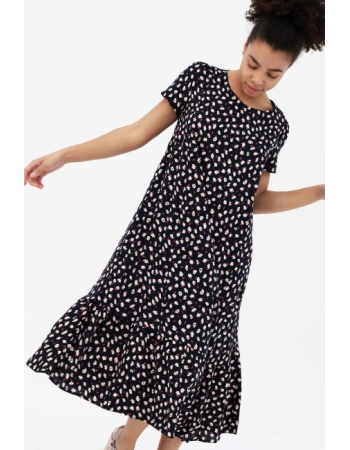 Платье для кормящих и беременных с воланом в цветочек, цвет темно-синий