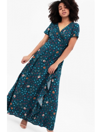 Платье для беременных и кормящих на запах с воланом с принтом, цвет темно-бирюзовый