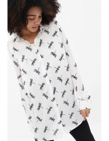 Рубашка для кормящих и беременных со стрекозами, белая
