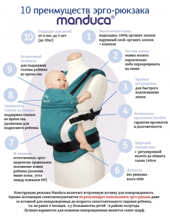 Эргорюкзак Manduca PureCotton, Skyblue (голубой)