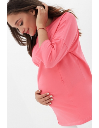 Лонгслив для кормящих и беременных с вертикальными молниями, цвет коралловый