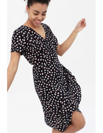 Платье для кормящих и беременных на запах в цветочек, цвет темно-синий