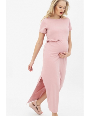 Платье-футболка для кормящих и беременных, цвет пудрово-розовый