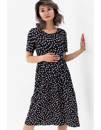 Платье для беременных и кормящих с цветочным принтом, темно-синее