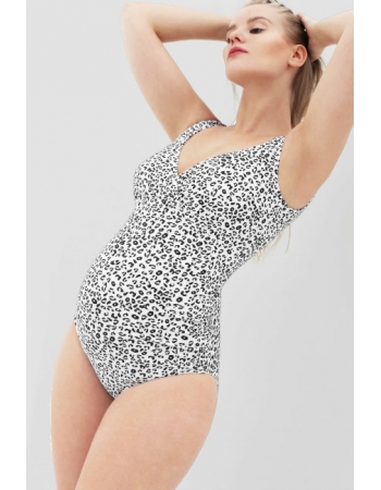 Купальник для беременных слитный: белый с синим рисунком