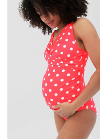 Купальник для беременных слитный: розовый в белый горох