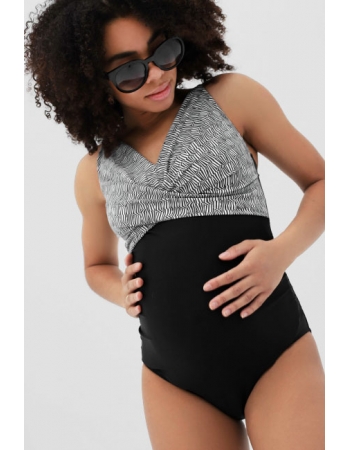 Купальник для беременных слитный, черный с белым