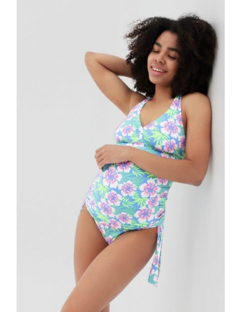 Купальник для беременных танкини: голубой (цветочный принт)