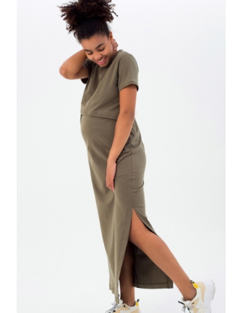 Платье-футболка для кормящих и беременных, хаки