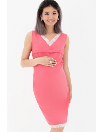 Платье для кормящих и беременных с кружевом, цвет коралловый