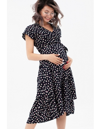 Платье для беременных и кормящих с цветочным принтом, темно-синее