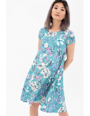 Платье для кормящих и беременных с цветочным принтом, серо-голубое