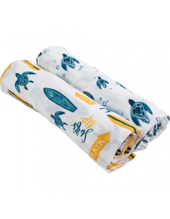 Бамбуковые пеленки для новорожденных Bebe Au Lait, набор 2, Surf/Sea Turtles