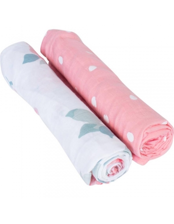 Бамбуковые пеленки для новорожденных Bebe Au Lait, набор 2, Rosy/Dewdrops