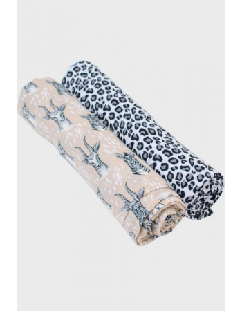 Бамбуковые пеленки для новорожденных Bebe Au Lait, набор 2, Safari/Leopard
