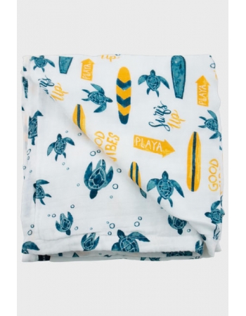 Муслиновое одеяло с бамбуком Bebe au Lait, Surf/Sea Turtles