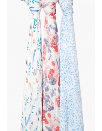 Бамбуковые пеленки для новорожденных Aden Anais большие, набор 3, White l Watercolor Garden