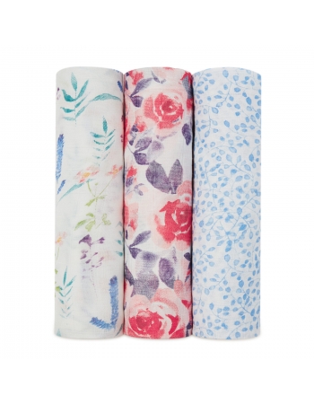 Бамбуковые пеленки для новорожденных Aden Anais большие, набор 3, White l Watercolor Garden