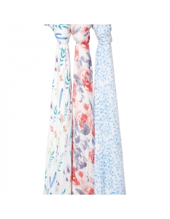 Бамбуковые пеленки для новорожденных Aden Anais большие, набор 3, White l Watercolor Garden