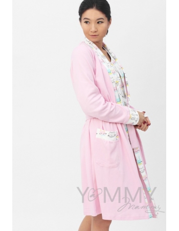 Комплект халат с сорочкой розовый с принтом котики/зайчики