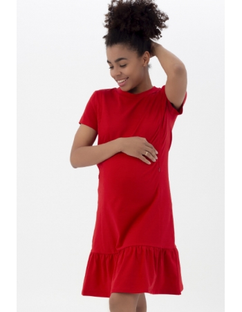 Платье для кормящих и беременных с воланом, красное
