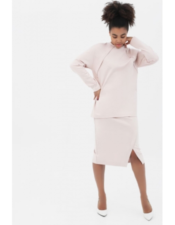 Костюм для беременных и кормящих утепленный джемпер + юбка, пудровый