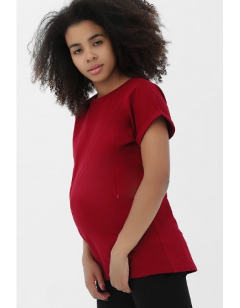 Футболка для кормящих и беременных с вертикальными молниями, рубиновый