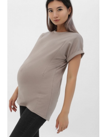 Футболка для беременных и кормящих с вертикальными молниями, цвет бежевый