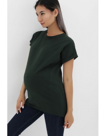 Футболка для беременных и кормящих с вертикальными молниями, цвет темно-зеленый