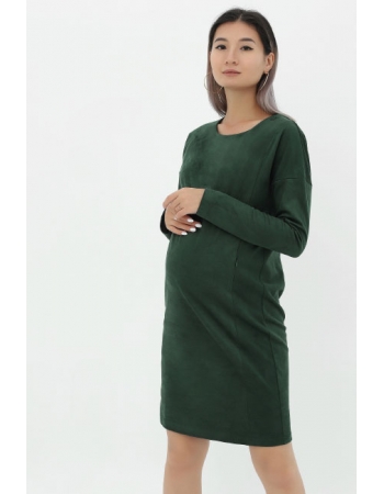 Платье для кормящих и беременных замшевое, темно-зеленое