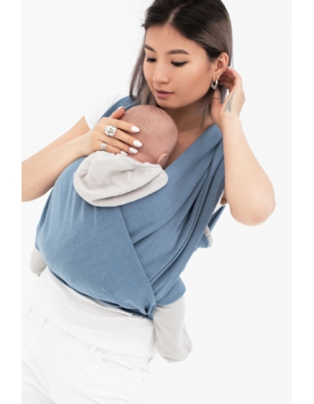 Трикотажный слинг-шарф двусторонний, голубой с серым