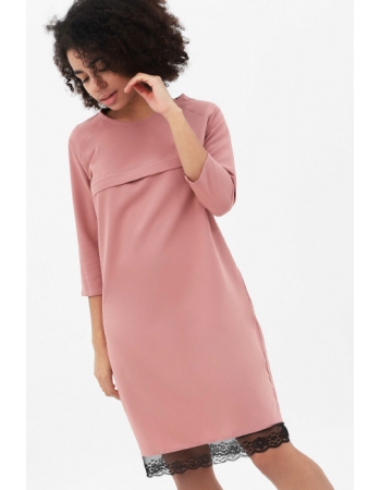 Платье для кормящих и беременных с кружевом, цвет розовый персик
