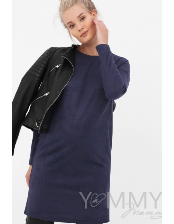 Платье для беременных и кормящих замшевое, темно-синее