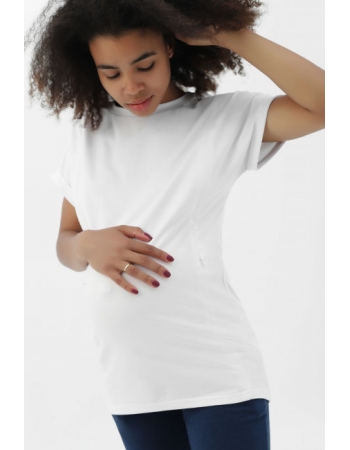 Футболка для кормящих и беременных с вертикальными молниями - белый