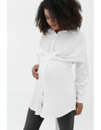 Рубашка для кормящих и беременных на завязках, цвет белый