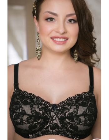 Бюстгальтер для беременных и кормящих на косточках (с кружевом), черный
