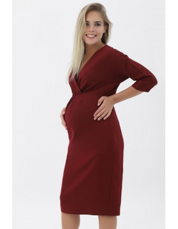 Платье-футляр для беременных со сборкой, бордовое